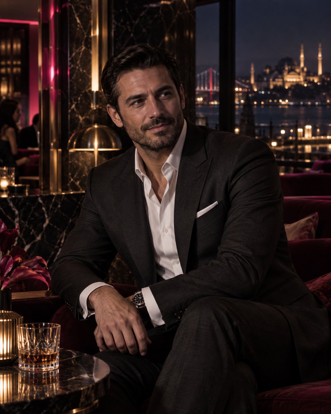 Şık bir mekânda oturan yetişkin erkek